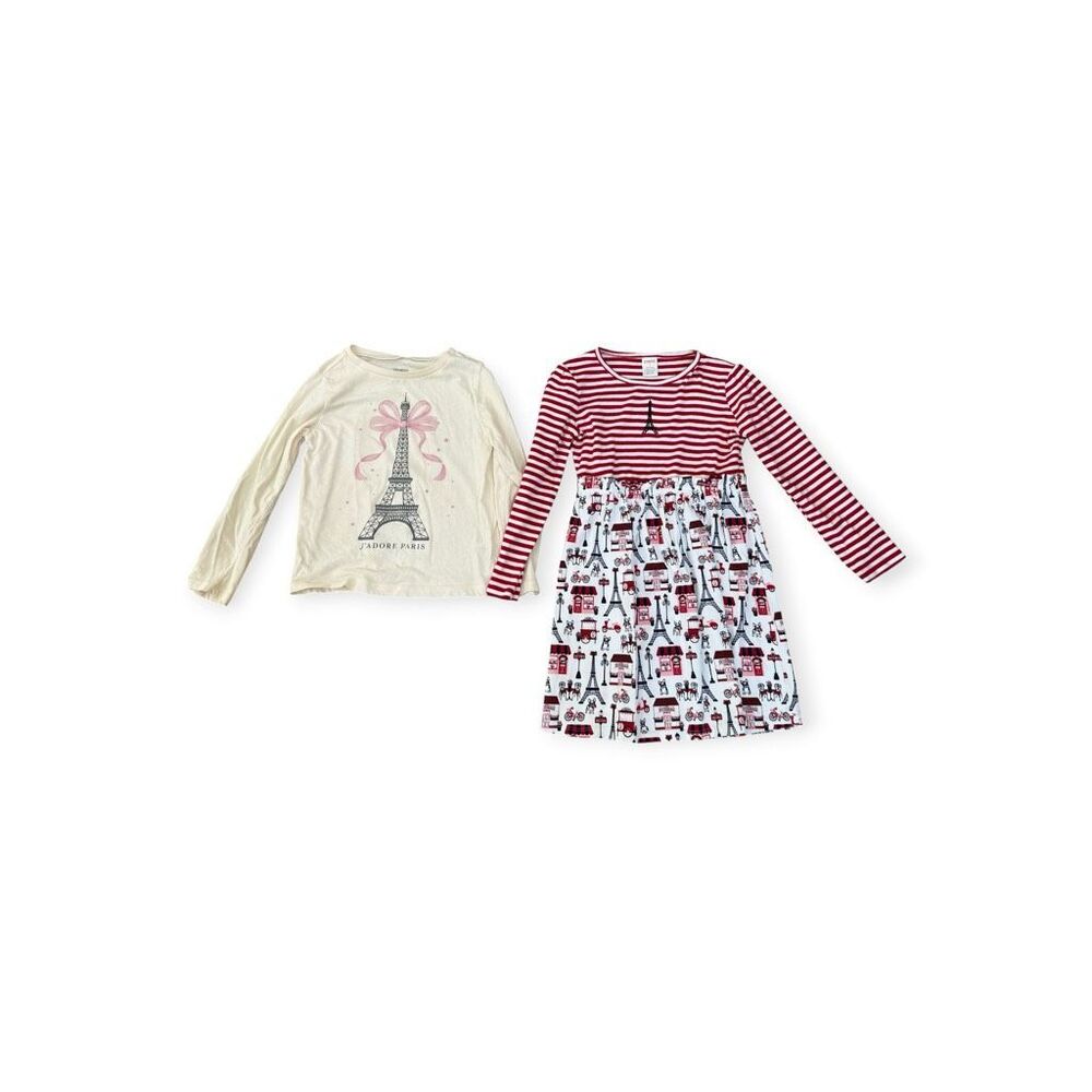 Set of Gymboree Girls Eiffel Tower dress and Oshkosh shirt size 7